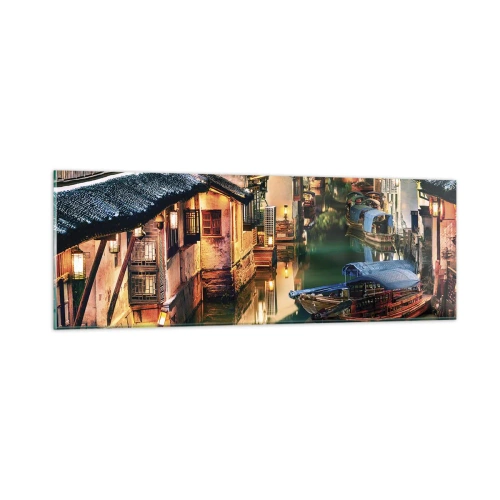 Quadro su vetro - Sera in una via cinese - 90x30 cm