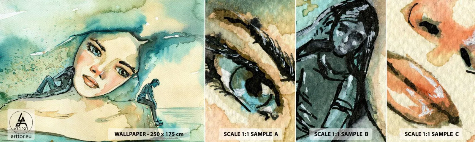 Campione Di Fotomurale Standard Eco - Am I blue? - Astrazione, Volto di donna, Pittura - 100x30 cm