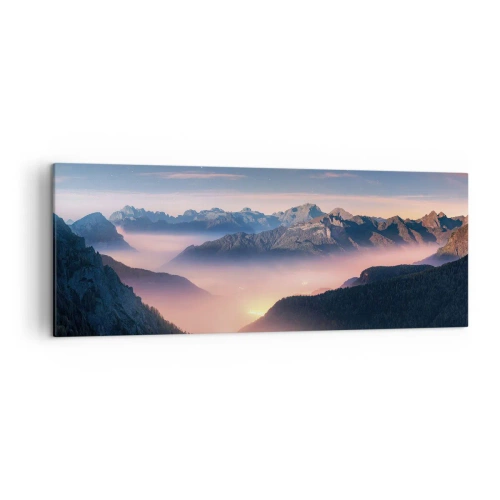 Quadro su tela - Stampe su Tela - Un paesaggio montano con una valle piena di nebbia - 140x50cm - La luce nelle valli - Decorazione murale moderna per soggiorno e camera da letto ARTTOR