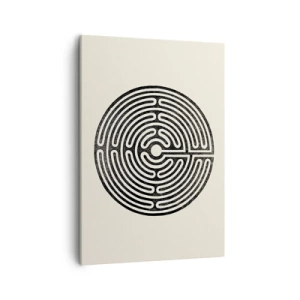 Quadro su tela - Stampe su Tela - Labirinto circolare bianco e nero su sfondo chiaro - 50x70cm - Ordine misterioso - Decorazione murale moderna per soggiorno e camera da letto ARTTOR