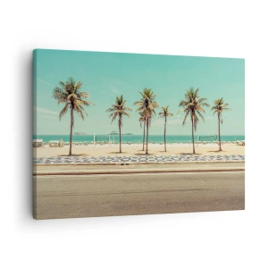 Quadro su tela - Stampe su Tela - Palme sulla spiaggia con vista sul mare e sul cielo azzurro - 70x50cm - A guardia della spiaggia - Decorazione murale moderna per soggiorno e camera da letto ARTTOR
