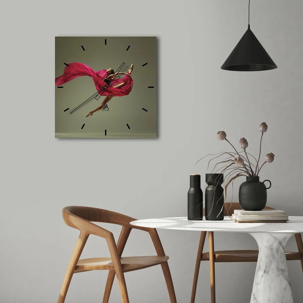 Orologio da parete - Orologio in Vetro - Fiamma danzante - 40x40 cm