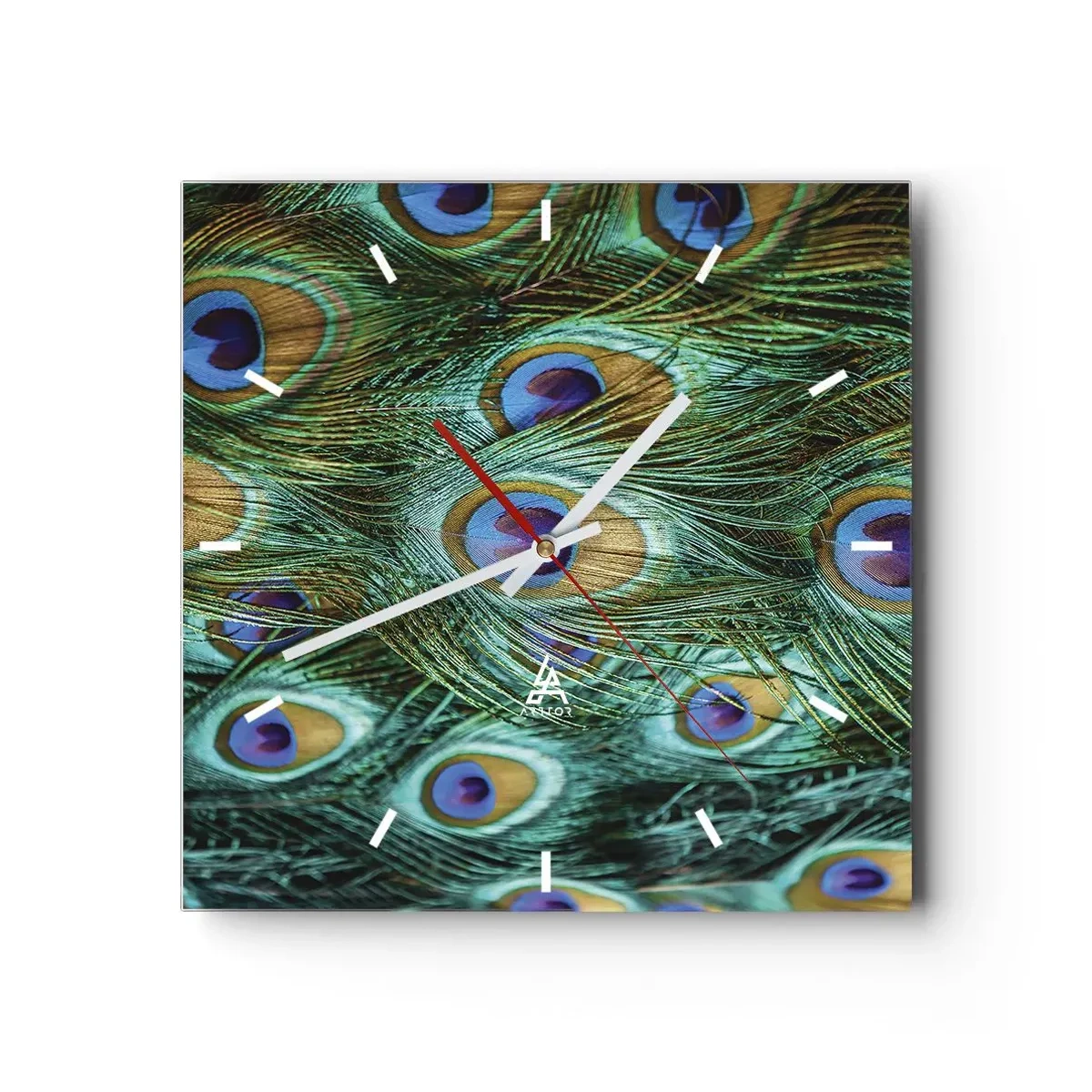Orologio da parete - Orologio in Vetro - Lo sguardo del pavone - 40x40 cm