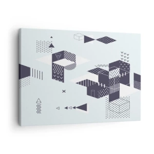 Quadro su tela - Stampe su Tela - Grafica geometrica moderna nei toni del bianco e del blu navy - 70x50cm - La matematica nell'anima - Decorazione murale moderna per soggiorno e camera da letto ARTTOR