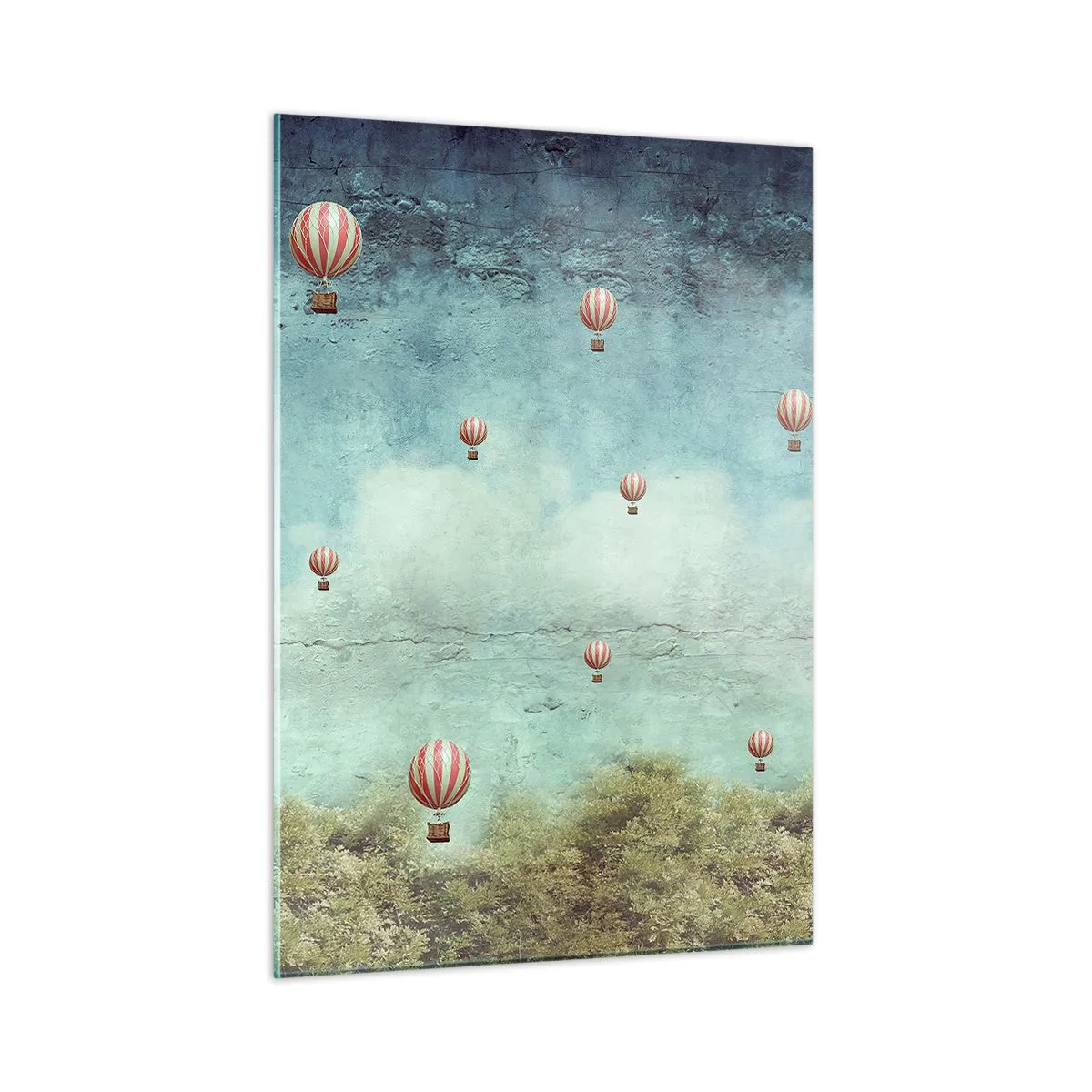 Quadro su vetro - Palloncini che fluttuano su un paesaggio verde - 50x70cm - Liberi dal tumulto della vita - Decorazione murale moderna per soggiorno e camera da letto ARTTOR
