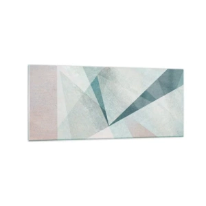 Quadro su vetro - Forme geometriche in tonalità pastello di blu e grigio - 120x50cm - Con calma ma dinamicamente - Decorazione murale moderna per soggiorno e camera da letto ARTTOR