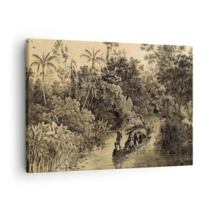 Quadro su tela - Stampe su Tela - Disegno di una giungla con una barca su un fiume - 70x50cm - Viaggio alla fonte - Decorazione murale moderna per soggiorno e camera da letto ARTTOR