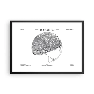 Poster in cornice nera - Una mappa di Toronto in stile minimalista in bianco e nero - 70x50cm - Anatomia di Toronto - Decorazione murale moderna per soggiorno e camera da letto ARTTOR