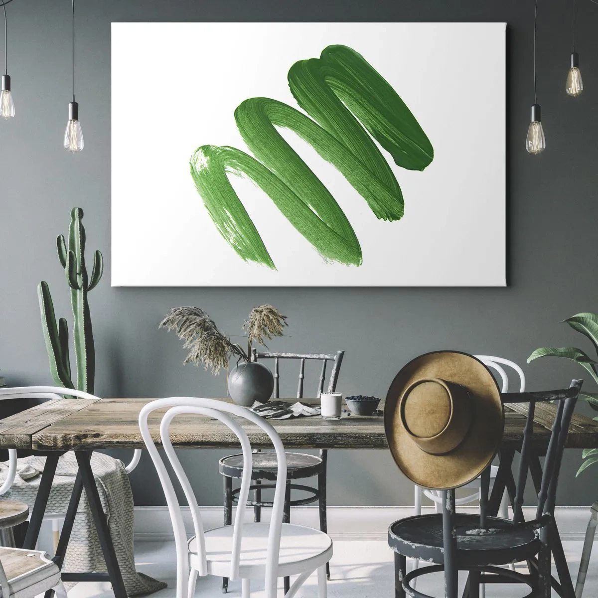 Quadro su tela - Stampe su Tela - Pennellata astratta verde su sfondo bianco - 70x50cm - Scherzo verde - Decorazione murale moderna per soggiorno e camera da letto ARTTOR