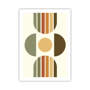 Poster - Motivo geometrico astratto nei toni della terra con cerchi e semicerchi - 50x70cm - Nei colori della terra - Decorazione murale moderna per soggiorno e camera da letto ARTTOR