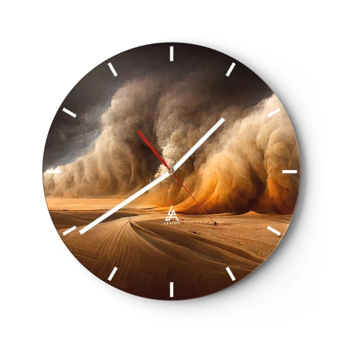 Orologio da parete - Orologio in Vetro - Una gigantesca tempesta di sabbia si abbatte sul deserto - 30x30cm - L'ira del deserto - Decorazione murale moderna per soggiorno, cucina e camera da letto ARTTOR