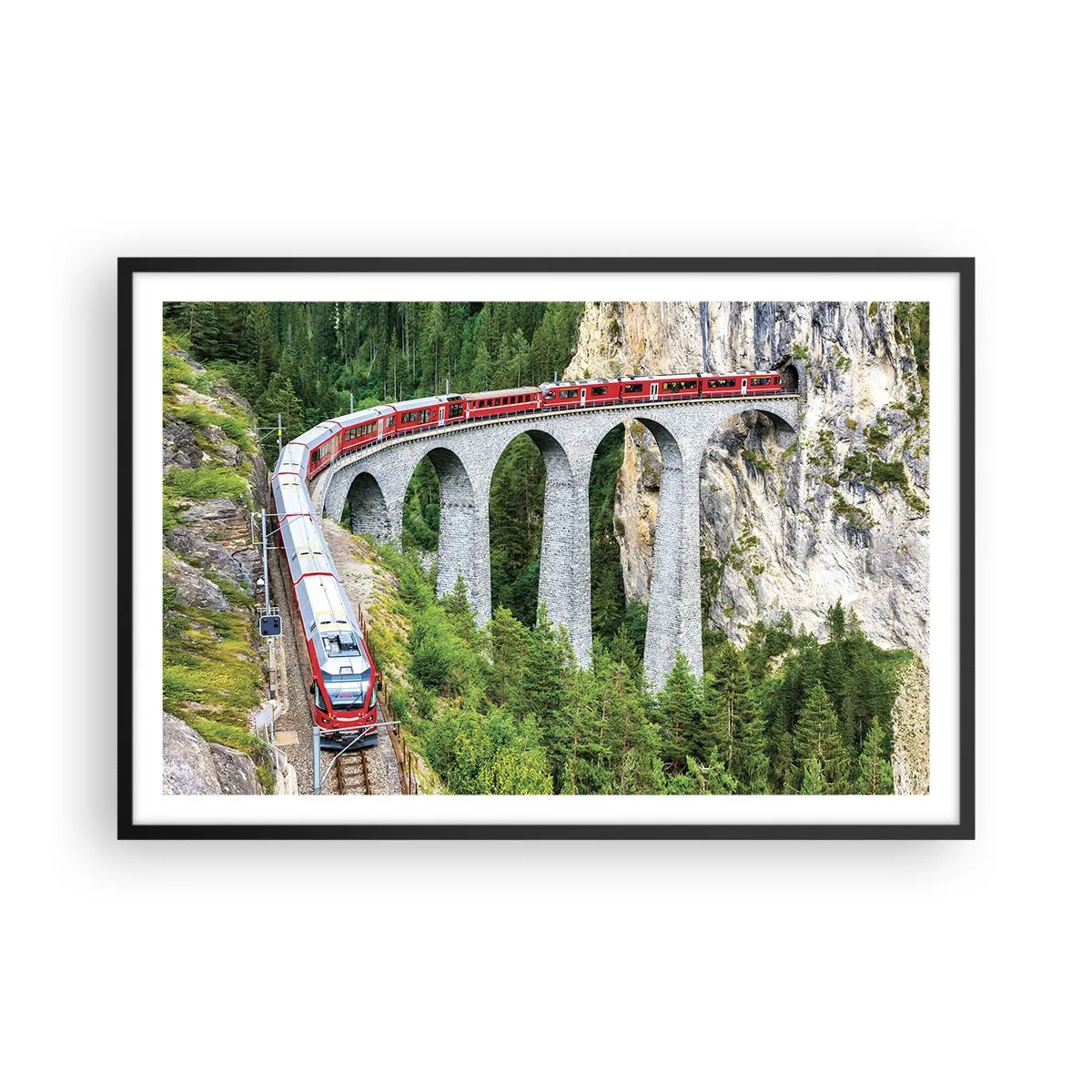 Poster in cornice nera - Il treno tra i monti - 91x61 cm