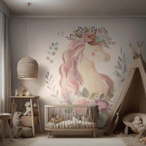 Fotomurali Premium Sand - Invito nel mondo delle favole - Unicorno, Femminile, Per bambini - 300x210 cm