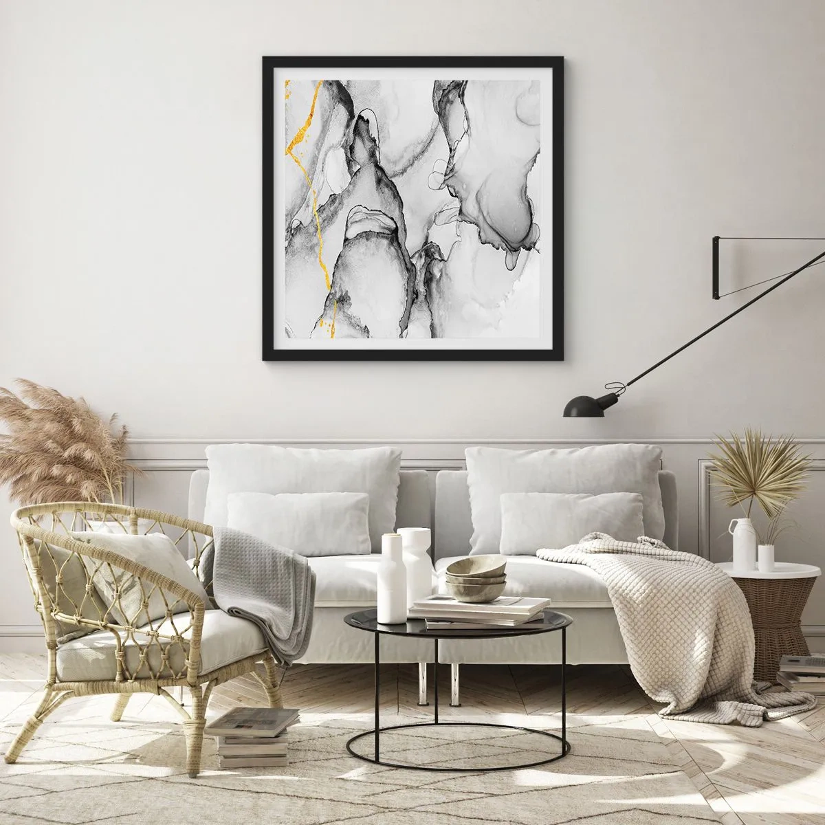 Poster in cornice nera - Composizione con motivo d'oro - 60x60 cm