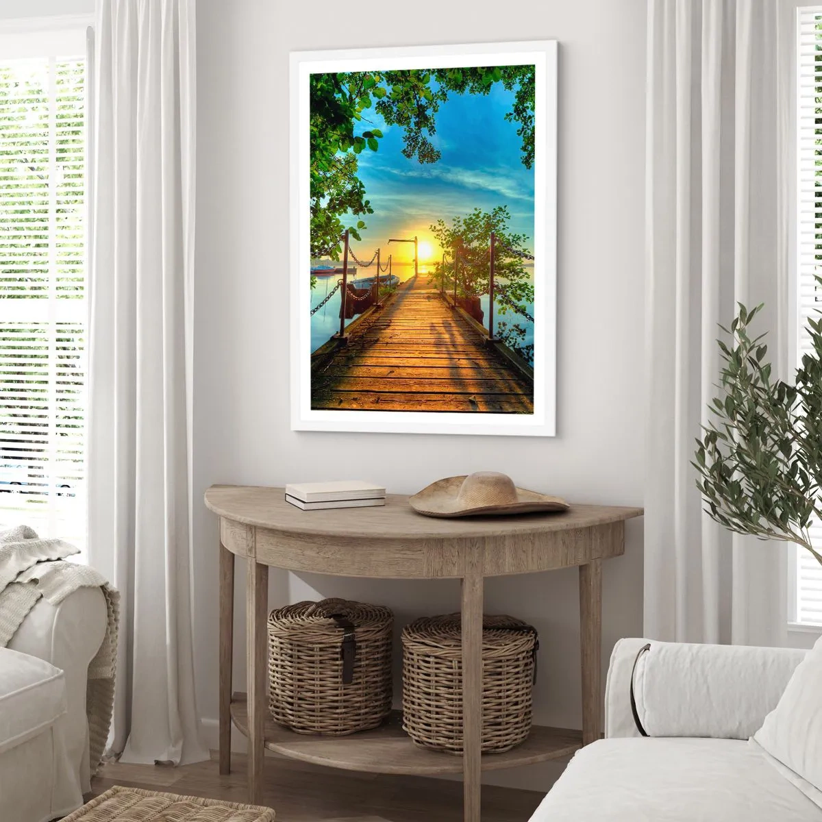 Poster in cornice bianca - Tramonto sul lago - 40x50 cm
