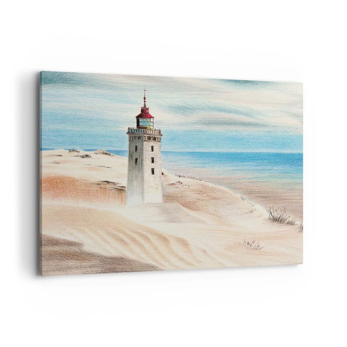 Quadro su tela - Stampe su Tela - Un faro circondato da dune di sabbia e un cielo azzurro - 100x70cm - Sempre guardando il mare - Decorazione murale moderna per soggiorno e camera da letto ARTTOR