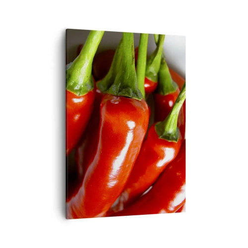 Quadro su tela - Stampe su Tela - Primo piano di peperoncini rossi con steli verdi - 50x70cm - Succosi, lisci e lucenti - Decorazione murale moderna per soggiorno e camera da letto ARTTOR
