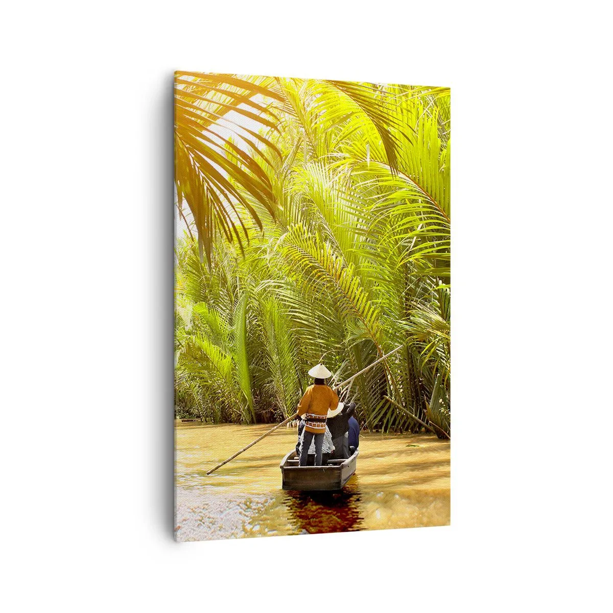 Quadro su tela - Stampe su Tela - Una barca su un fiume circondata da vegetazione tropicale - 80x120cm - Tunnel di palme - Decorazione murale moderna per soggiorno e camera da letto ARTTOR