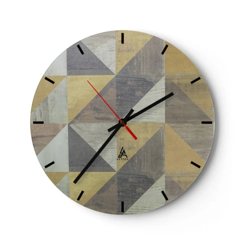 Orologio da parete - Orologio in Vetro - Motivo geometrico di triangoli nei toni del grigio e del beige - 30x30cm - Secondo i triangoli - Decorazione murale moderna per soggiorno, cucina e camera da letto ARTTOR