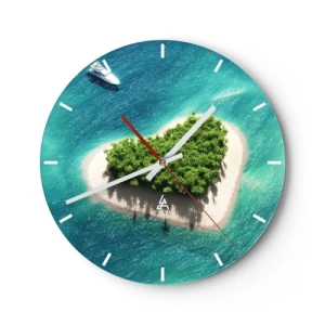Orologio da parete - Orologio in Vetro - Un'isola a forma di cuore sullo sfondo di un mare turchese - 30x30cm - Amo l'estate - Decorazione murale moderna per soggiorno, cucina e camera da letto ARTTOR