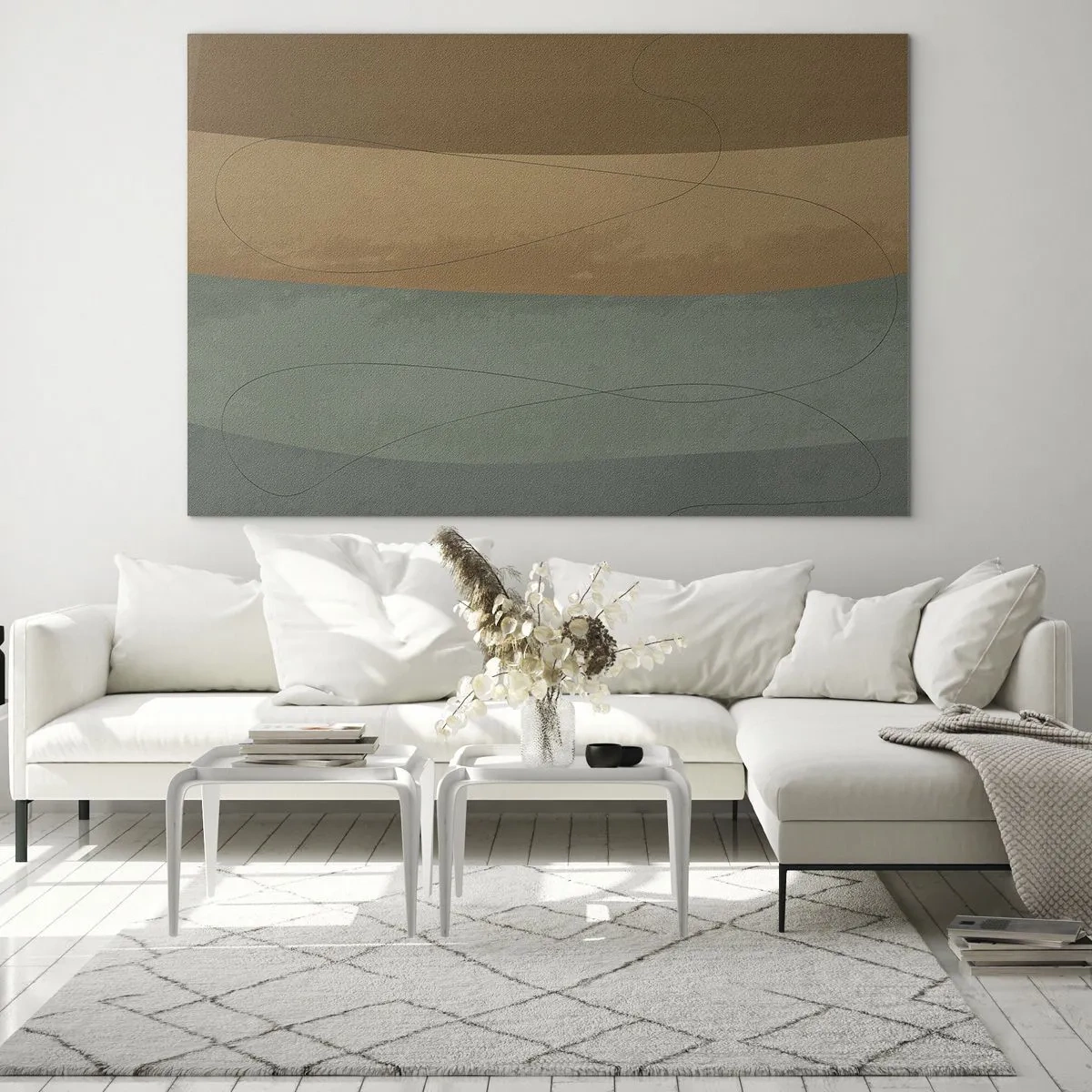Quadro su vetro - Strisce astratte nei toni della terra - 100x70cm - Composizione orizzontale - Decorazione murale moderna per soggiorno e camera da letto ARTTOR