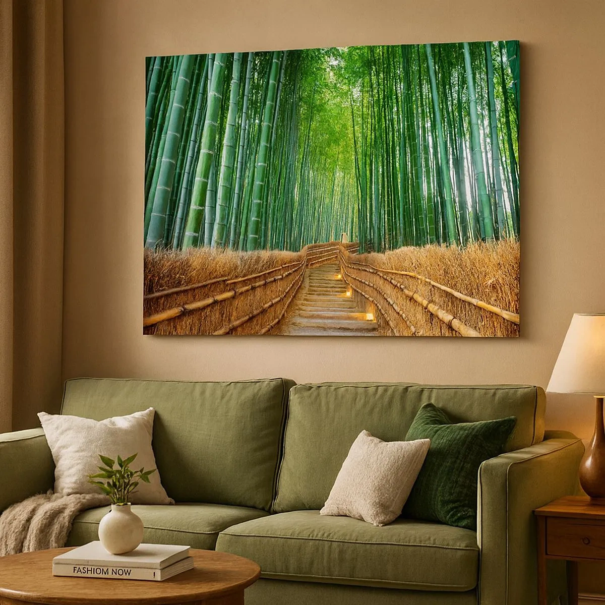 Quadro su tela - Stampe su Tela - Un sentiero in una fitta foresta di bambù - 70x50cm - Essenza della natura asiatica - Decorazione murale moderna per soggiorno e camera da letto ARTTOR