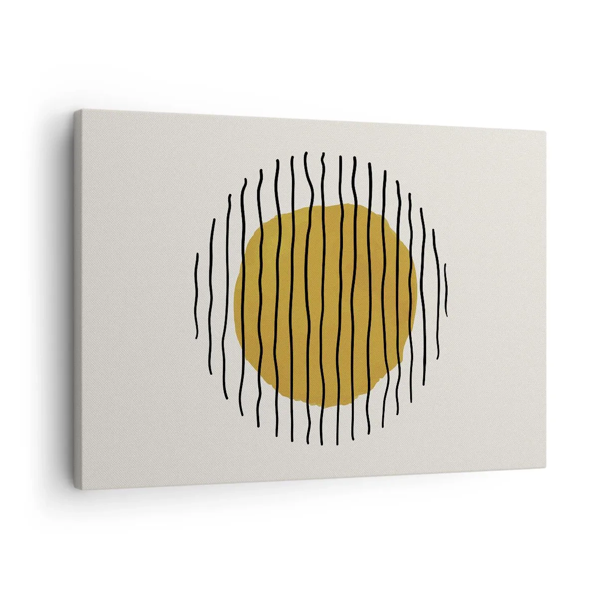 Quadro su tela - Stampe su Tela - Un motivo minimalista con un cerchio giallo e linee nere. - 70x50cm - Astrazione fremente di calore - Decorazione murale moderna per soggiorno e camera da letto ARTTOR