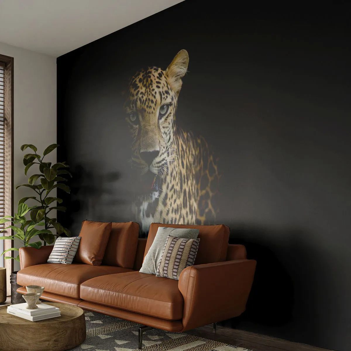 Fotomurali Autoadesivo Deluxe Sticker - Bellezza tenebrosa - Animali, leopardo, Gatto selvatico - 100x70 cm
