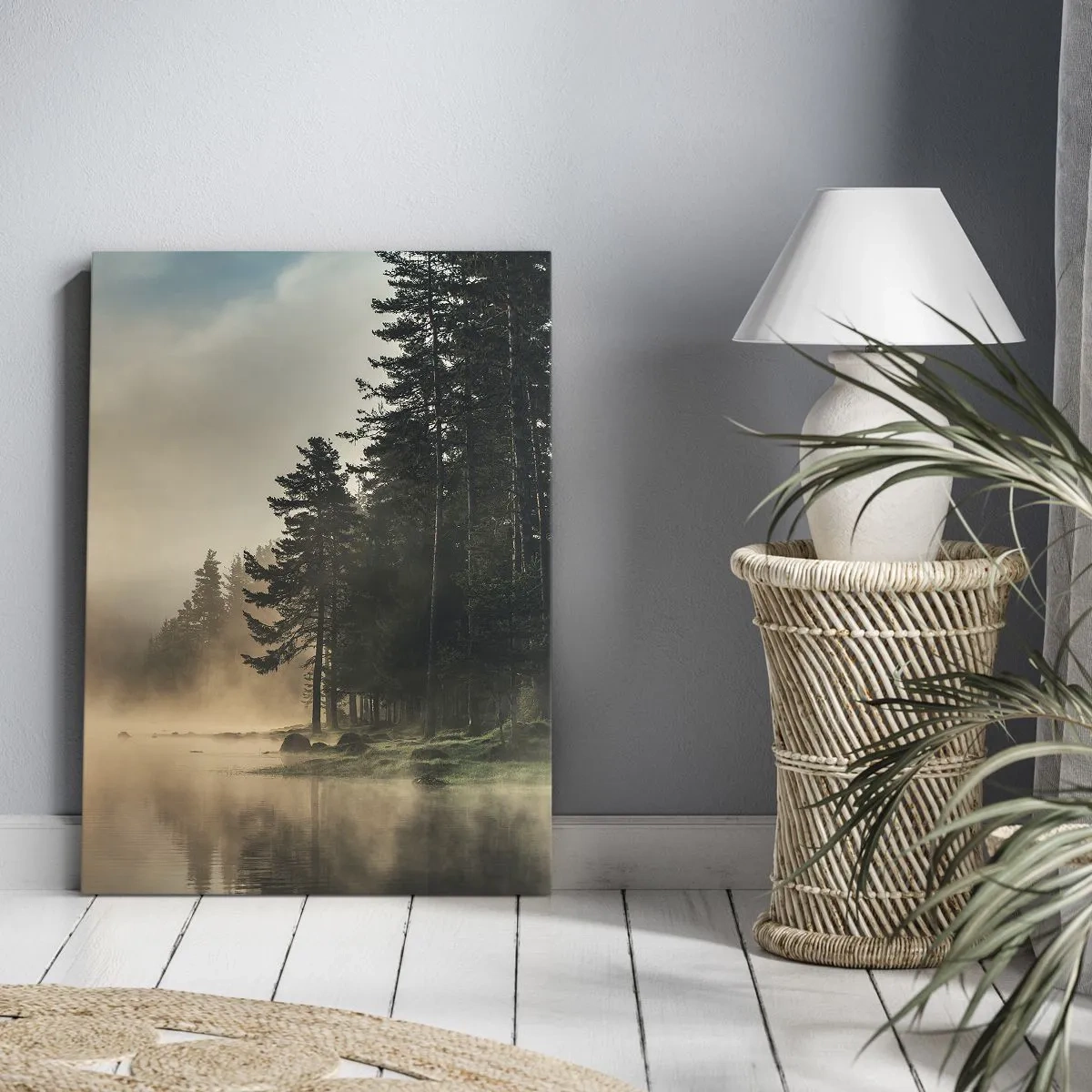 Quadro su tela - Stampe su Tela - Una foresta nebbiosa sopra un lago calmo - 70x100cm - La nascita del giorno - Decorazione murale moderna per soggiorno e camera da letto ARTTOR