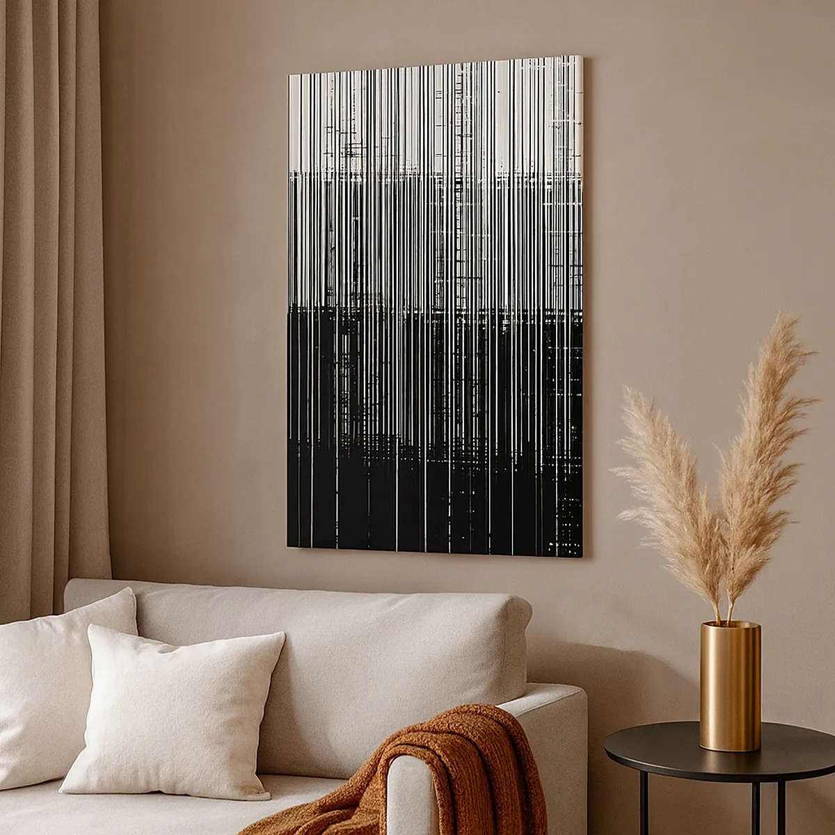 Quadro su tela - Stampe su Tela - Composizione astratta di linee in bianco e nero contrastanti - 50x70cm - Onde e vibrazioni - Decorazione murale moderna per soggiorno e camera da letto ARTTOR