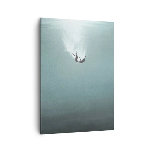 Quadro su tela - Stampe su Tela - Una figura immersa in acque profonde e turchesi - 50x70cm - Nell'abbraccio dell'oceano - Decorazione murale moderna per soggiorno e camera da letto ARTTOR