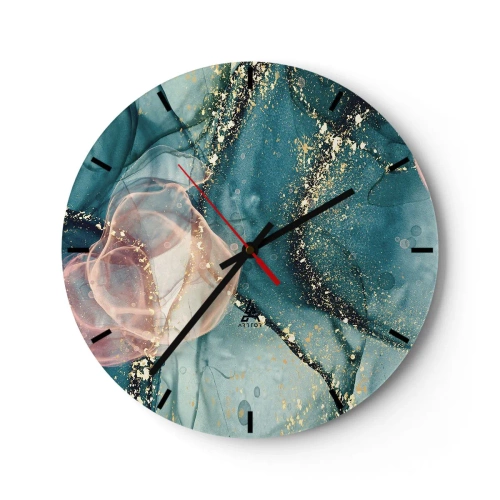 Orologio da parete - Orologio in Vetro - Blu di seta, rosa di tulle - 40x40 cm