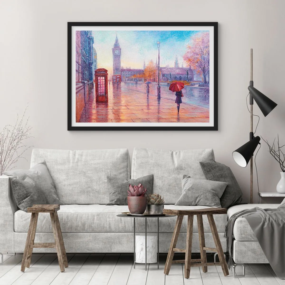 Poster in cornice nera - Giorno d'autunno a Londra - 91x61 cm