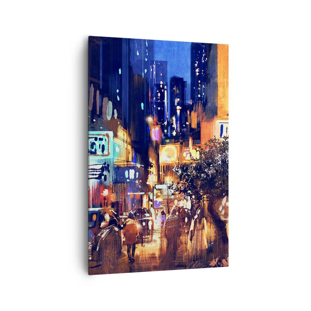 Quadro su tela - Stampe su Tela - Paesaggio urbano serale in stile impressionista - 80x120cm - Ma la città non dorme - Decorazione murale moderna per soggiorno e camera da letto ARTTOR