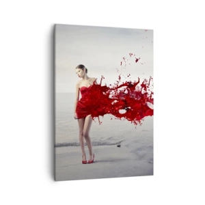 Quadro su tela - Stampe su Tela - Una donna in abito rosso in una composizione artistica in riva all'acqua - 50x70cm - Appassionata come lo scarlatto - Decorazione murale moderna per soggiorno e camera da letto ARTTOR