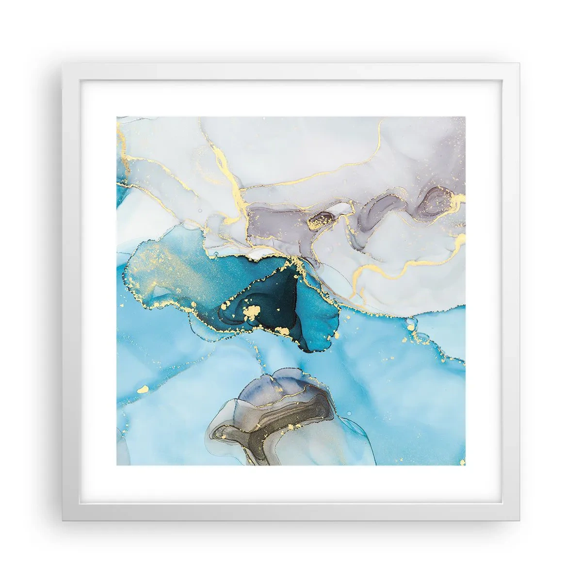 Poster in cornice bianca - Studio di incontro tra grigio e turchese - 40x40 cm