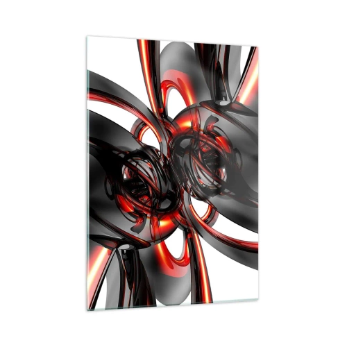 Quadro su vetro - Astrazione moderna in nero e rosso - 50x70cm - Movimento in grafite e rosso - Decorazione murale moderna per soggiorno e camera da letto ARTTOR