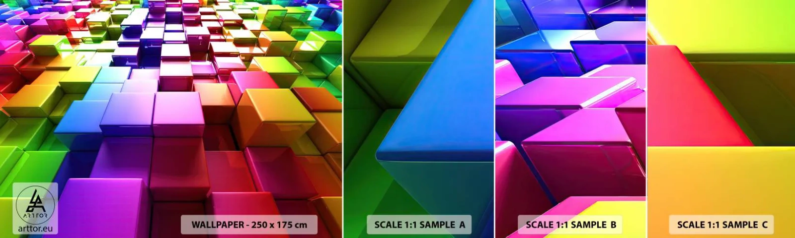 Campione Di Fotomurale Standard Eco - Op Art insieme in squadra - Astrazione, Grafica, 3D - 100x30 cm