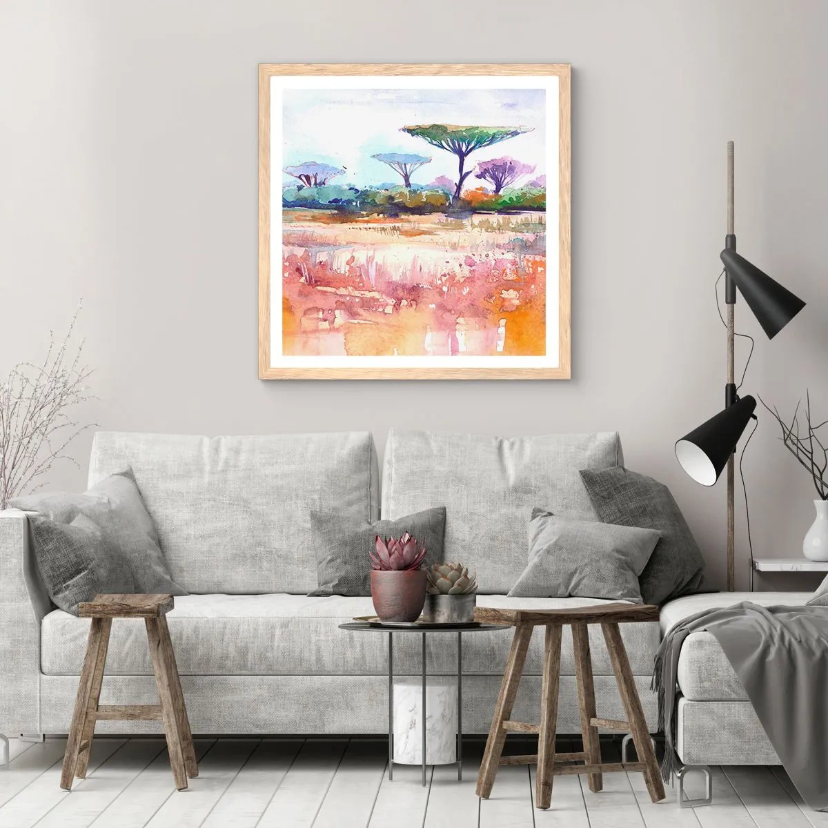Poster in cornice rovere chiaro - I colori della savana - 60x60 cm