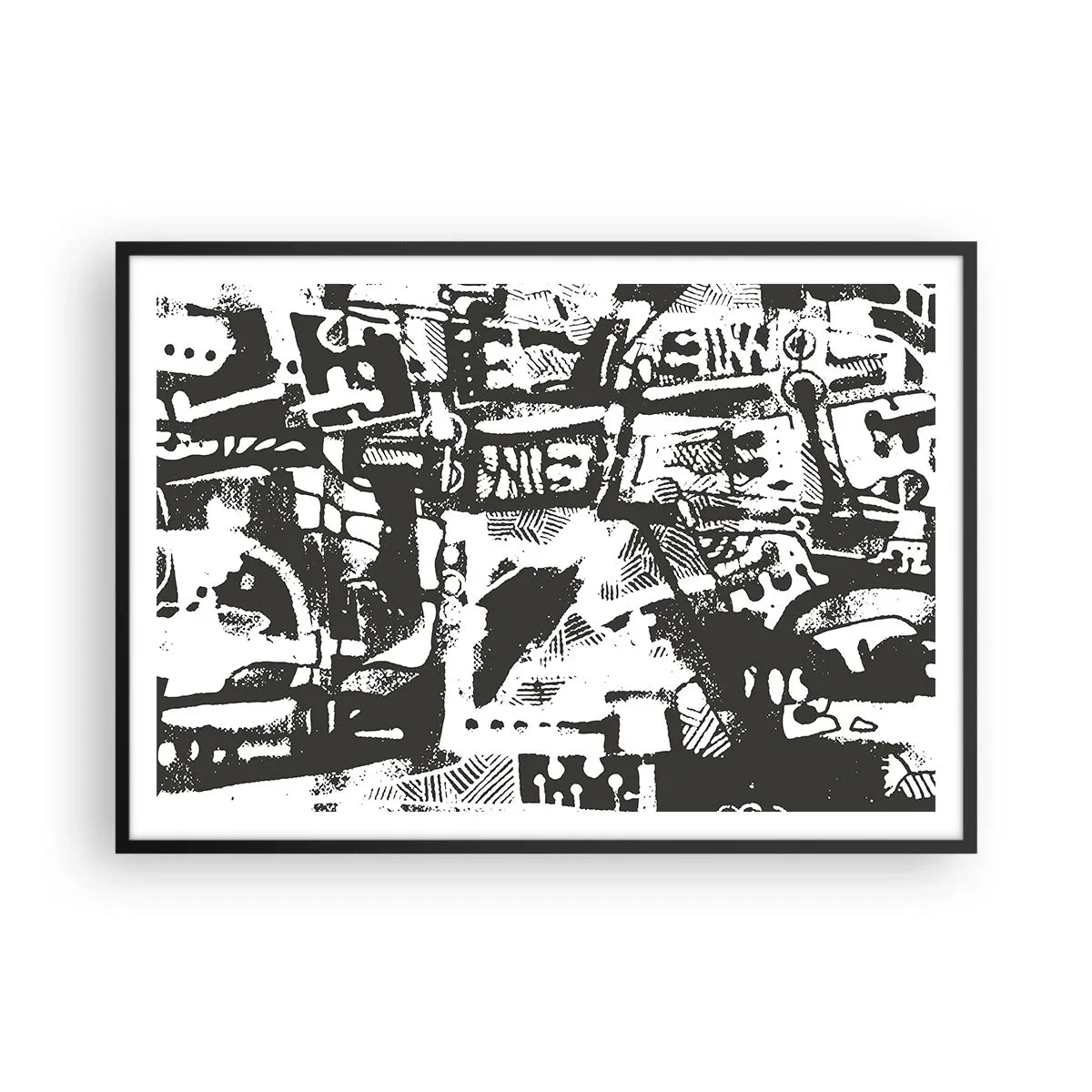 Poster in cornice nera - Motivo retrò monocromatico astratto - 100x70cm - Ordine o caos? - Decorazione murale moderna per soggiorno e camera da letto ARTTOR