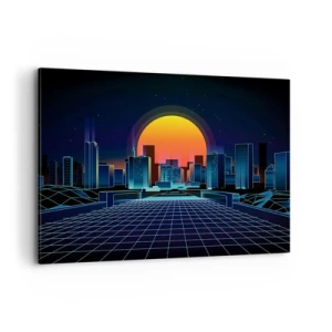 Quadro su tela - Stampe su Tela - Skyline futuristico della città in stile neon - 100x70cm - Davvero vuoi tornare al mondo reale? - Decorazione murale moderna per soggiorno e camera da letto ARTTOR