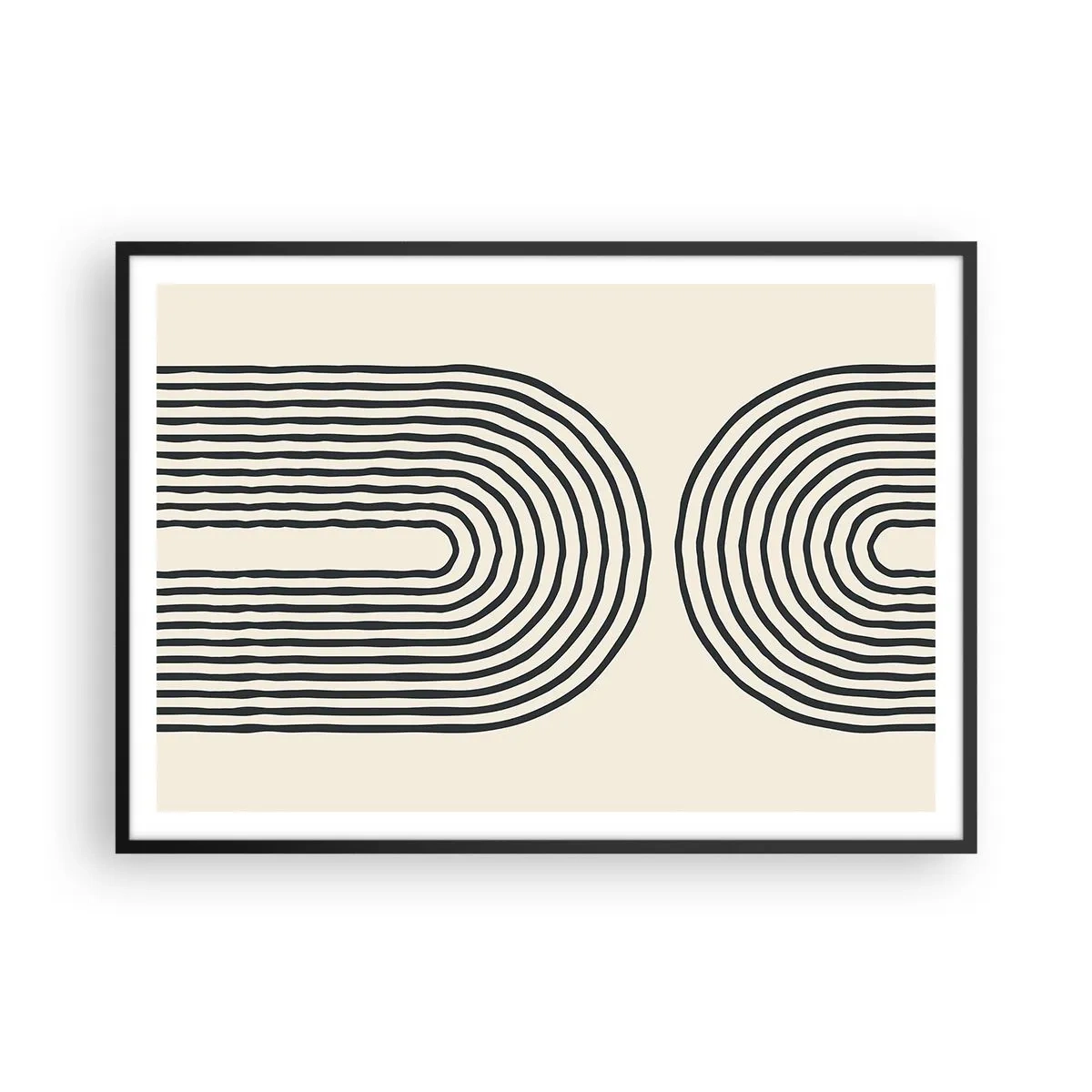 Poster in cornice nera - Motivo geometrico astratto con linee simmetriche su sfondo chiaro - 100x70cm - Tra un attimo... - Decorazione murale moderna per soggiorno e camera da letto ARTTOR