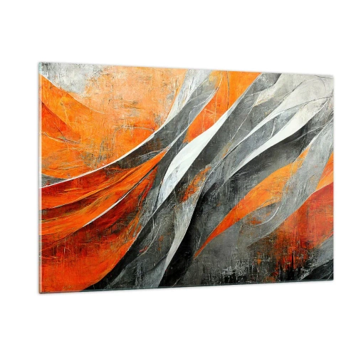 Quadro su vetro - Striature astratte nelle tonalità dell'arancione e del grigio - 120x80cm - Caldo e freddo - Decorazione murale moderna per soggiorno e camera da letto ARTTOR