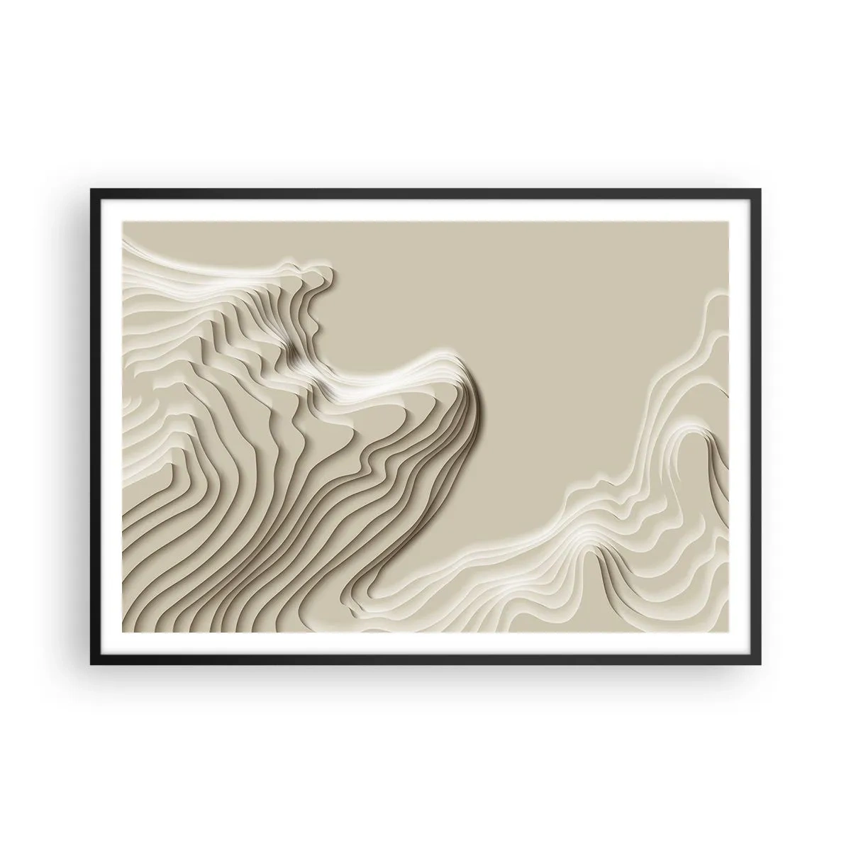 Poster in cornice nera - Un motivo astratto nei toni del beige con effetto lineare. - 100x70cm - La topografia dell'arte - Decorazione murale moderna per soggiorno e camera da letto ARTTOR