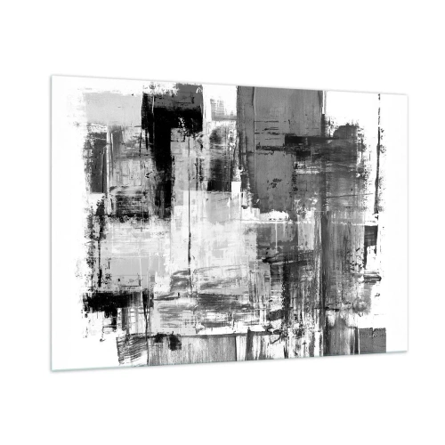 Quadro su vetro - Astrazione in bianco e nero con struttura geometrica - 100x70cm - Il grigio è bello - Decorazione murale moderna per soggiorno e camera da letto ARTTOR