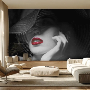 Fotomurali Premium Canvas - Studio in scarlatto - Donna, labbra rosse, Moda - 300x210 cm