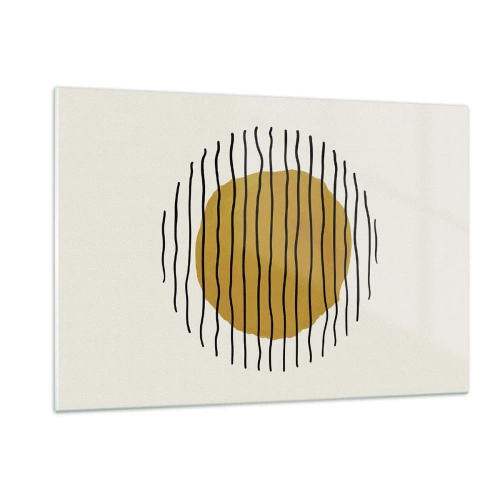 Quadro su vetro - Una composizione minimalista con un cerchio giallo e linee nere. - 120x80cm - Astrazione fremente di calore - Decorazione murale moderna per soggiorno e camera da letto ARTTOR
