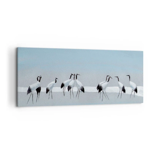 Quadro su tela - Stampe su Tela - Un gruppo di gru contro un cielo azzurro e il sole nascente - 120x50cm - Dopo un giorno rovente - Decorazione murale moderna per soggiorno e camera da letto ARTTOR