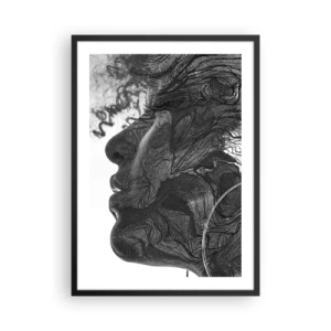 Poster in cornice nera - Profilo del volto di una donna con motivi e dettagli astratti - 50x70cm - Aggrovigliata nei sogni - Decorazione murale moderna per soggiorno e camera da letto ARTTOR