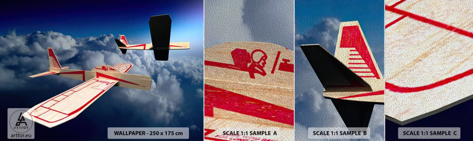 Campione di Fotomurale Premium Sand - Più in alto, più lontano - Aereo, Aliante, Nuvole - 100x30 cm